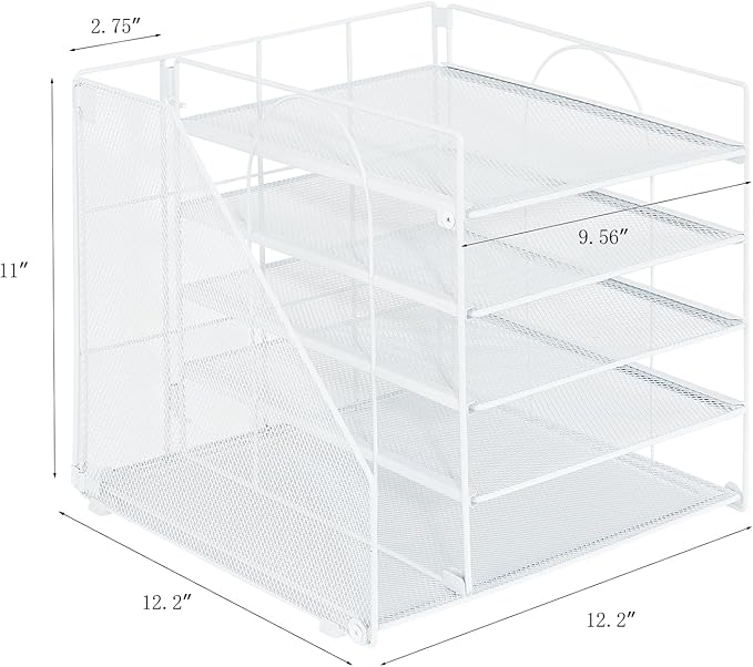 LEKETREE Desk Organizers and Accessories, 5-Tier Paper Letter Tray Organizer with File Holder, Desktop Organizer for Office Supplies (White)