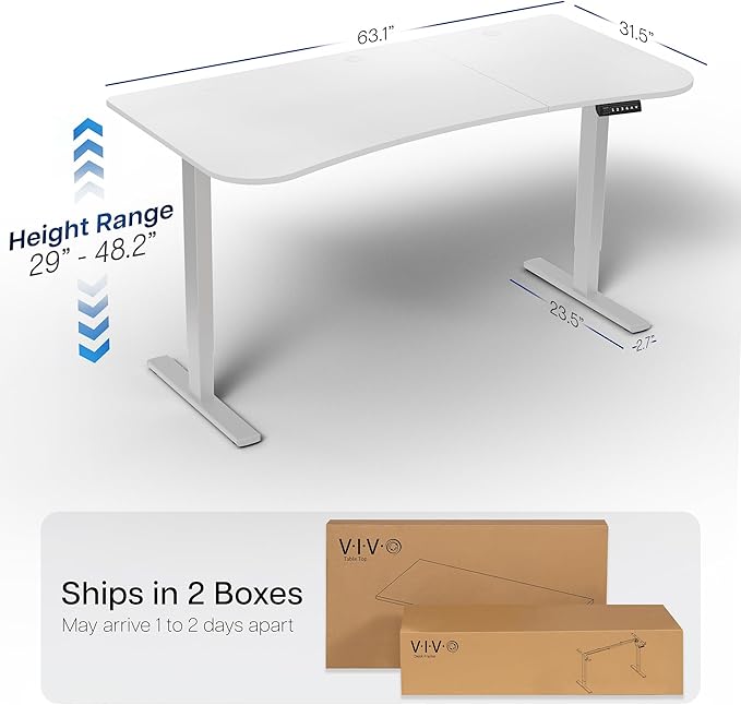 VIVO Electric 63 x 32 in Standing Desk, Memory Height Adjustment, 1B Series, Holds 220 lbs, White Top Gray Frame, DESK-KIT-1G1W