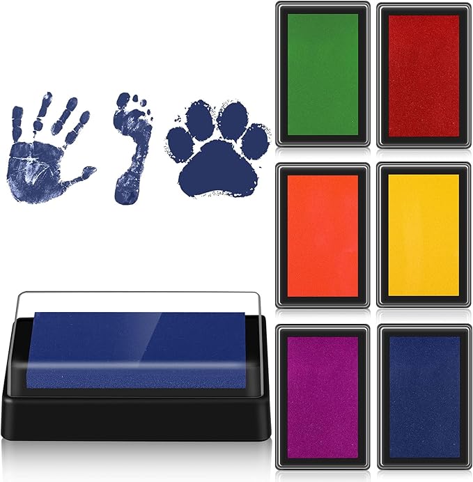 Outus 6 Pieces Reusable Ink Pad for Baby Footprint Handprint Paw Print, Non-toxic Ink Pad, Feet and Hands Stamp for Boys and Girls Christmas New Year, 6 Colors(Bright Color)
