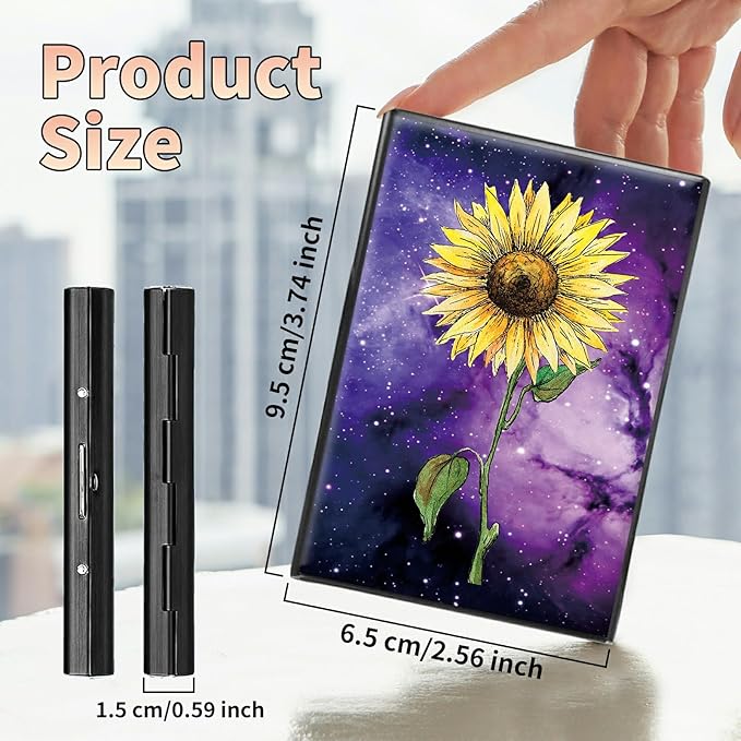 BWEGRHE Slim Credit Card Holder, Sunflower Yellow Purple Galaxy RFID Blocking Metal Wallet for Men & Women, Aluminum Minimalist Hard Case Pocket-Sized Business Cards Organizer (Fits Up to 10 Cards)