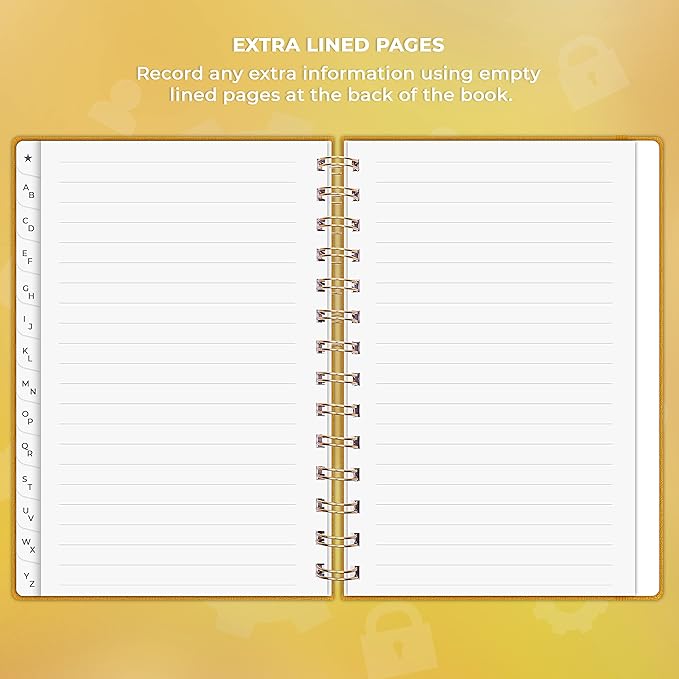 Clever Fox Password Book Spiral – Internet Address & Password Organizer with Laminated Alphabetical Tabs – Password Keeper Journal – Hardcover, Medium Size, 6.1x7.7” (Amber Yellow)