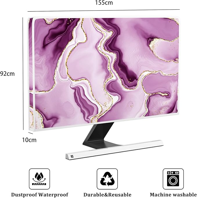 Baocicco Violet Gold Marble Waterproof Weatherproof and Dust-Proof TV Screen Cover 65 Inch for Home Office Creative TV Covers for TVs Screen Anti-Static Dustproof Protective