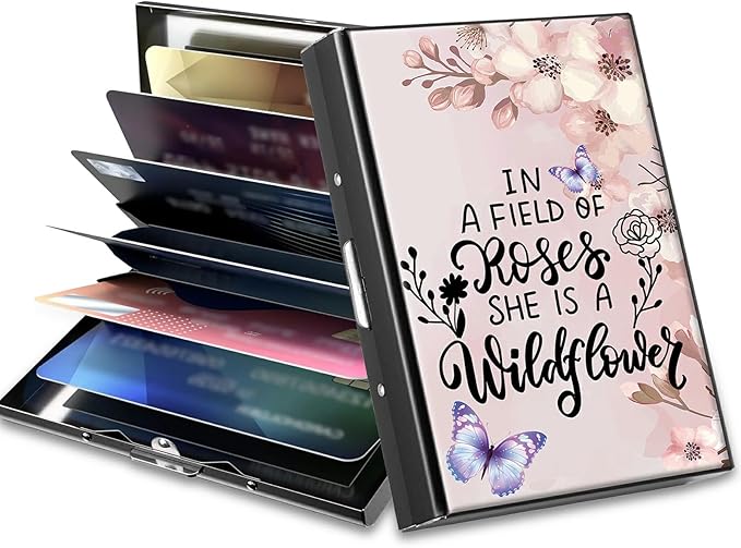 BWEGRHE Slim Credit Card Holder, Sakura Butterfly RFID Blocking Metal Wallet for Men & Women, Aluminum Minimalist Hard Case Pocket-Sized Business Cards Organizer (Fits Up to 10 Cards)