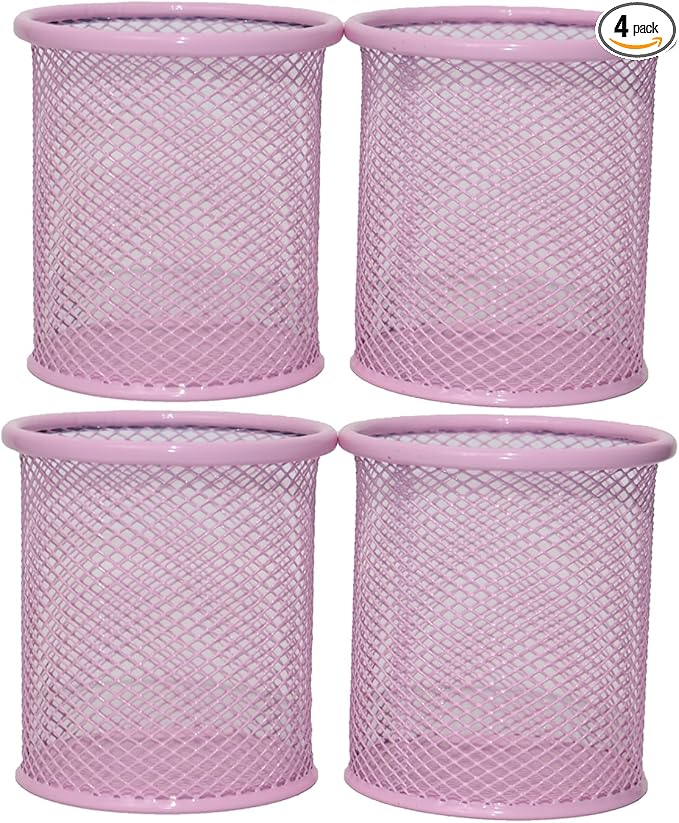 SNOW COOLER Pen Holder Mesh Pencil Holder Metal Pen Holder Cup Pencil Cup Holder for Desk Office Pen Organizer PINK, 4 Pack
