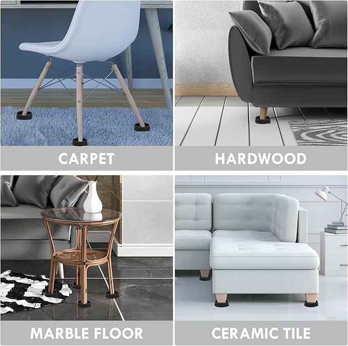 VOCOMO 2X2 Round Rubber Caster Cups, Non Slip Furniture Pads, Anti-Slip Gripper, Anti Skid Furniture Feet, Anti Slide Floor Protector for Bed Couch Table Chair Stoppers - (Black, 12 Pack)