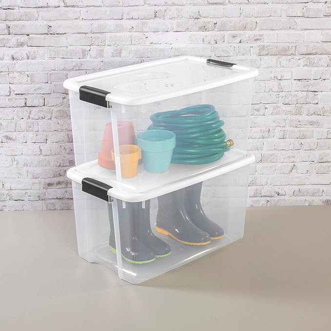 Sterilite 8 Pack Ultra Latching Box, Storage Bins with Lids, Clear Plastic, 70 Quart - Heavy-Duty Organizing Containers for Closet, Bathroom, and Office