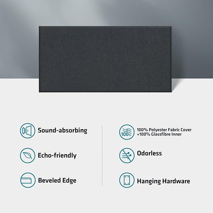 UMIACOUSTICS 4 PCS Acoustic Panels with Hanging Hardware, 2” Thick Fiberglass Sound Proof Panels for Studios, Office, Home Theater Ceiling or Wall- Blue Grey