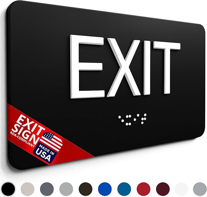 ADA Compliant Sign with Braille (6" x 3" Exit, White)
