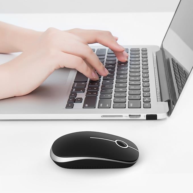 VssoPlor Wireless Mouse, 2.4G Slim Portable Computer Laptop Mouse with Nano Receiver Quiet Silent Optical Mice for Notebook, PC, Laptop, Computer-Black and Silver
