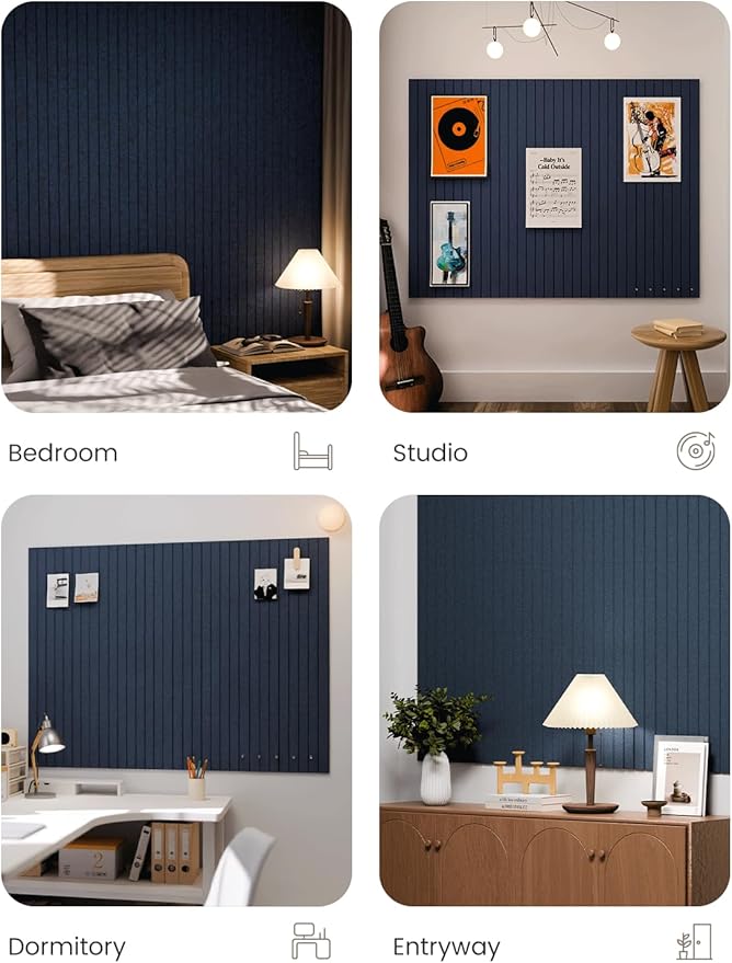Large Felt Bulletin Board 48" x 36" Cork Board Alternative-12 Pack with 70 Safe Removable Adhesive Tabs, Cork Boards for Walls for Home Office Classroom Pin Board-Carbon Blue