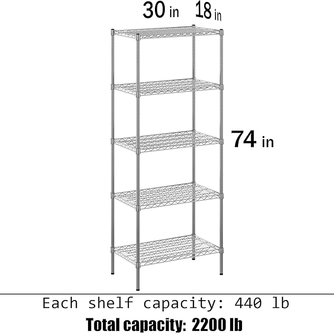 Regal Altair 18" Deep x 30" Wide x 74" Height Wire Shelving Kit | 5-Tier | NSF Commercial Storage Rack Unit