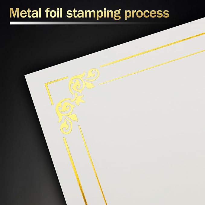 50 Sheets Gold Foil Border Certificate Paper, 8.5 x 11 Inch Letter Size, for Printing, Diploma Paper, Award, Document Cardstock Paper, Inkjet Printer Compatible