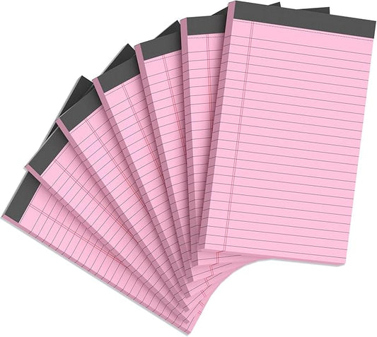 Aidunmis 7pcs Small Note Pads 5x8 Legal Pads Pink Notepad 5x8 College Ruled Pink Notebook Paper Narrow Ruled Mini Notepads 5 x 8 Legal Pad Perforated Small Writing Pads 5x7 In 30 Sheets per Note Pad