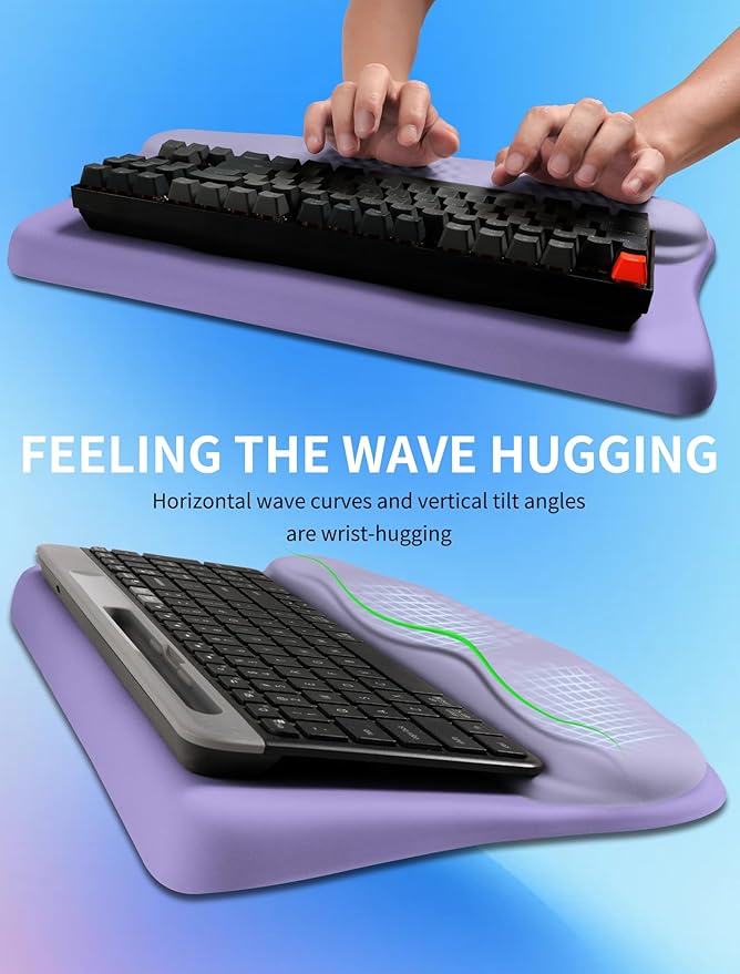 KUOSGM Ergonomic Wave Wrist Rest with Keyboard Stand, Cushioned Palm Rest, Comfortable Integrated Memory Foam for Natural Typing and Relieve Wrist Pain, Purple Romance