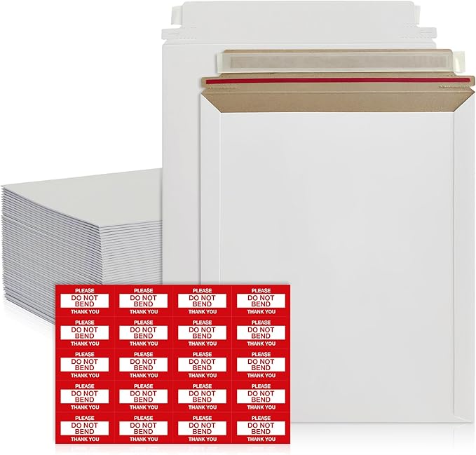 Rigid Mailers 9.25 x 11.75 Inch – 100 Pack White Self Seal Stay Flat Cardboard Envelopes – No Bend Mailing Envelopes for Photos, Documents, Certificates, Books, Magazines & Art Prints