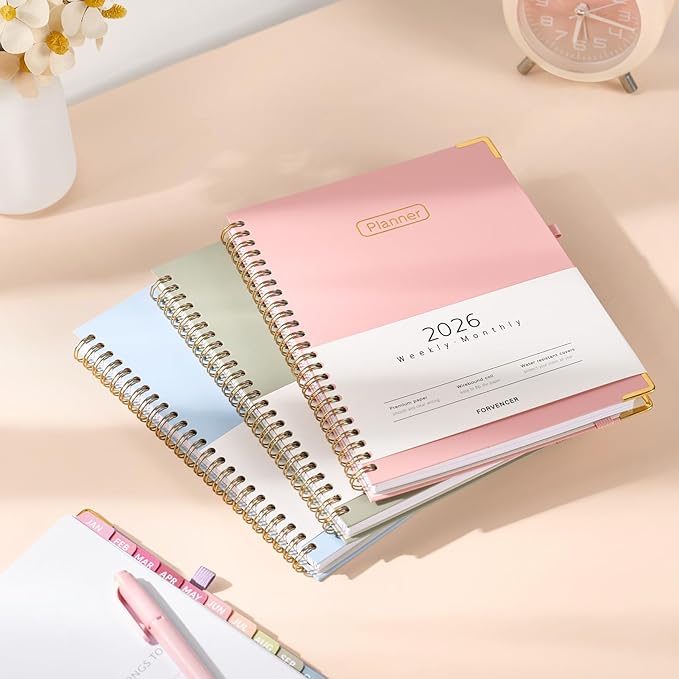 Forvencer 2026 Planner, Hardcover Calendar Planner Weekly and Monthly, Jan 2026 - Dec 2026, 8.5" x 11", Spiral Daily Organizer for Home School, Pink