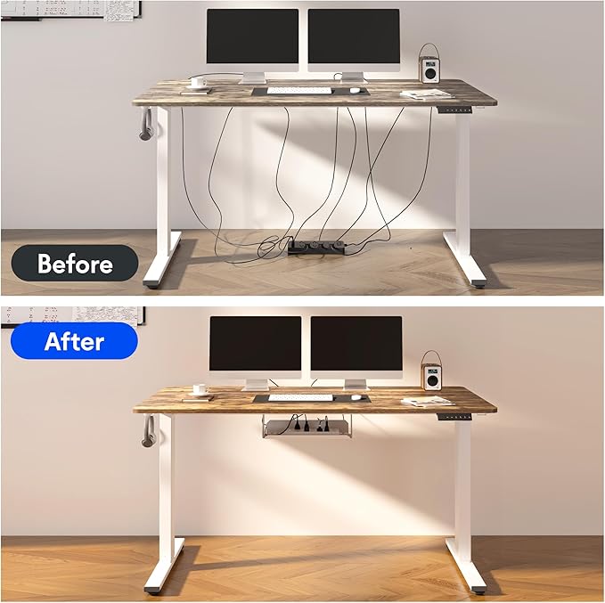 FLEXISPOT EN2 Whole-Piece Standing Desk with Clamp Power Strip, 48 x 24 Electric Stand Up Height Adjustable Desk with Cable Management (Black Frame + 48" Black Walnut Desktop, 2 Packages)