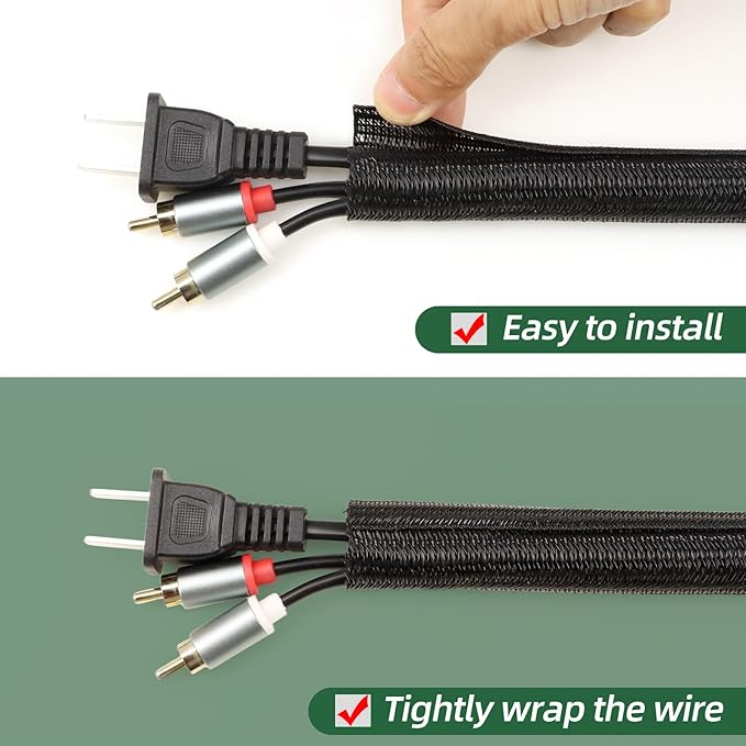 Split Wire Loom Tubing, Cable Protector Sleeve, Braided Cable Management for TV/Computer/Home Theater/Engine Bay, Cord Protectors from Pets No Chew (Black, 3/8"-25ft)