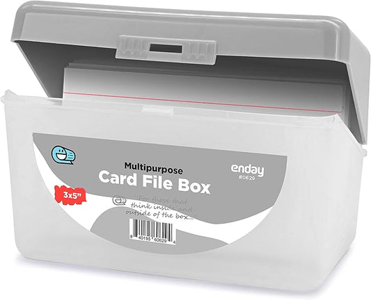 Enday Index Card Holder Grey, 3x5 Note Flash Card Organizer Case, Stackable Index Card File with flip top, Notecard Recipe Purple, Red, Green, Blue, Grey, Pink Holder, Holds 250 Cards