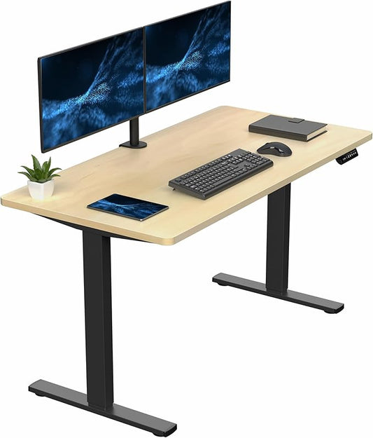 VIVO Electric 55 x 28 in Standing Desk, Memory Height Adjustment, 1B Series, Holds 220 lbs, One-Piece Light Wood Top, Black Frame, DESK-KIT-1B55C