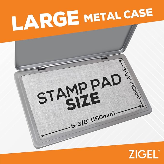 Metal Case Stamp Pad Large Size, Blue Color - Size: 3" x 6" - Choose from 15 Ink Colors
