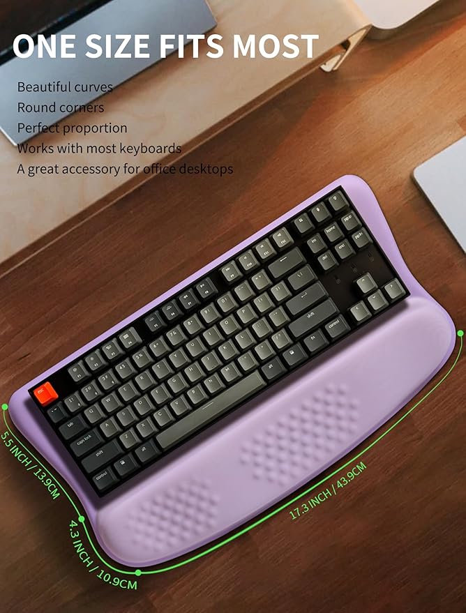 KUOSGM Ergonomic Wave Wrist Rest with Keyboard Stand, Cushioned Palm Rest, Comfortable Integrated Memory Foam for Natural Typing and Relieve Wrist Pain, Purple Romance