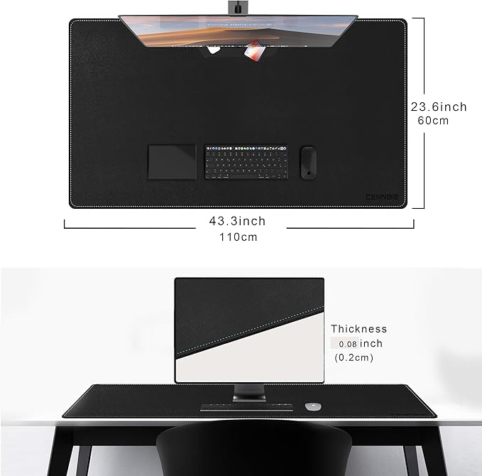 CENNBIE Leather Desk Mat Large, 43.6" x 23.6" Desk Pad Blotter Protector, Extended Non-Slip Mouse Pad, Waterproof PU Leather Large Mouse pad for Desk Office and Home (Black)