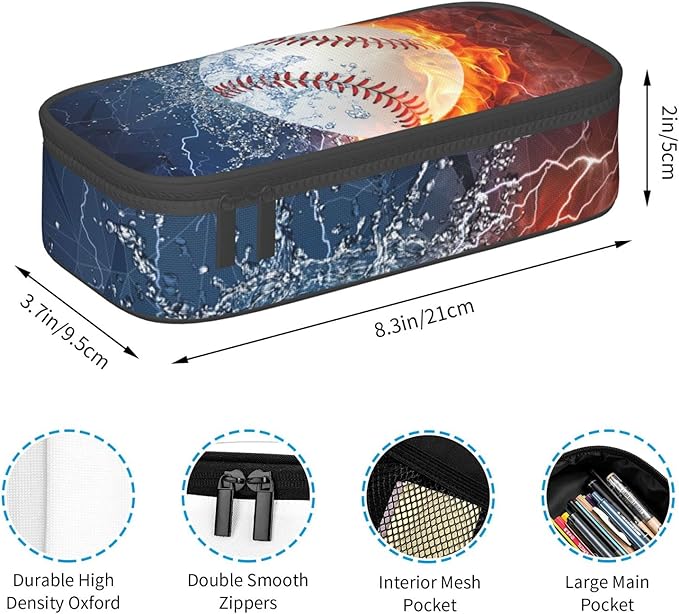 SNAPMADE Baseball Pencil Case Sports Pencil Box for Boys Men, Large Capacity Durable Pencil Pouch Storage Pen Bag Stationary Case with Double Zippers