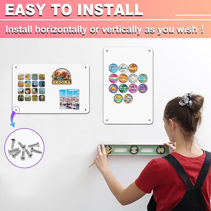 4 Pack White Magnetic Board,17.5" x 11.4" Magnet Bulletin Board to Display Magnetic Notes, Poetry, Photos, Suitable for Wall, Refrigerator, Cabinet etc, Come with 16 Plastic Anchor Bolts and Screws