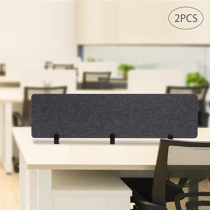 ReFocus Raw Clamp-On Acoustic Desk Divider Mounted Privacy Panel Set – Reduce Noise & Visual Distractions for Office, Study (Anthracite Gray, 2× Panels (60"×16"))