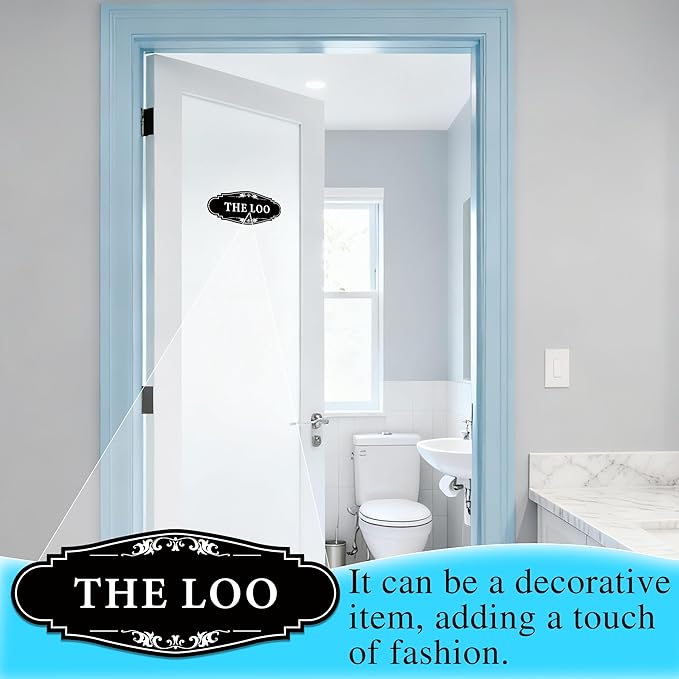 The Loo Sign for Bathroom Decoration, Self-adhesive Funny Bathroom&Restroom Sticker Decor for House, Home,Office,Shop Door（Black）