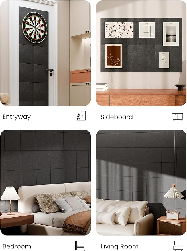 Bumusty Large Cork Board 36"x24" Alternative - 6 Pack Felt Wall Tiles with 40 Safe Removable Adhesive Tabs, 30 Pushpins, Cork Boards for Walls Pin Board Bulletin Board Office Decor (Charcoal Gray)