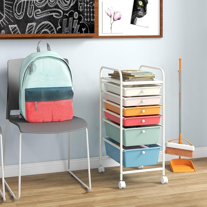 Giantex 6 Storage Drawer Cart Rolling Organizer Cart for Tools Scrapbook Paper Home Office School Multipurpose Mobile Utility Cart (Macaron)