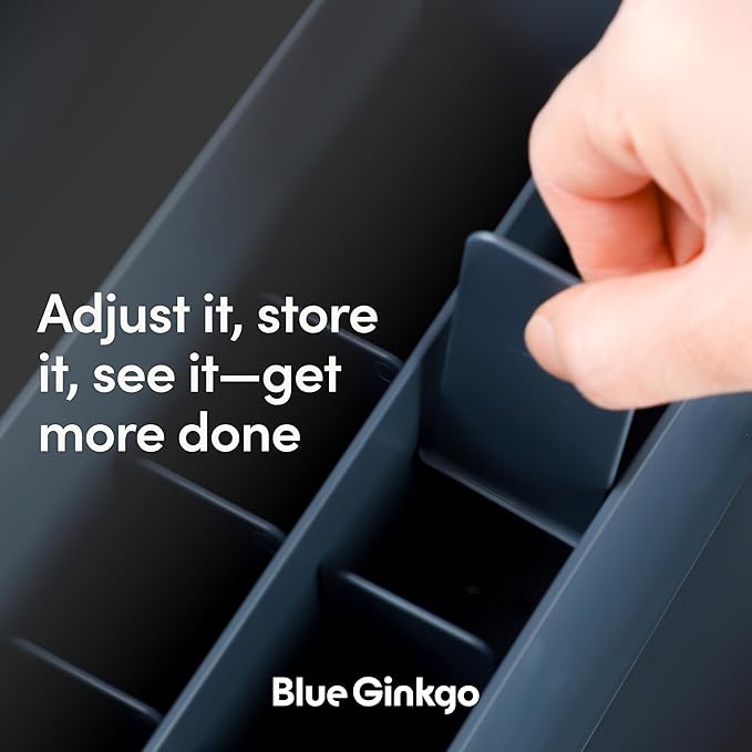 BLUE GINKGO Desk Organizer – Korean-Made Office Storage for Pens, Notes, Mail, and Supplies (Prussian Blue)
