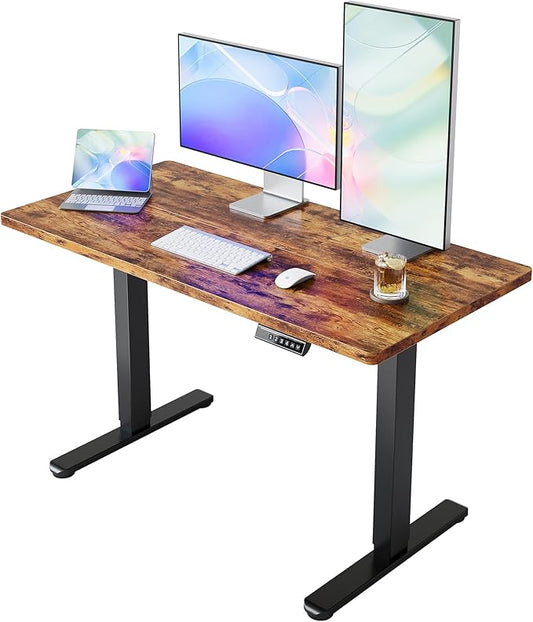 HUANUO 55 x 28 inch Electric Standing Desk Adjustable Height, 4 Memory Height Settings, Sit Stand Up Desk for Home Office & Computer Workstation, Rustic Brown