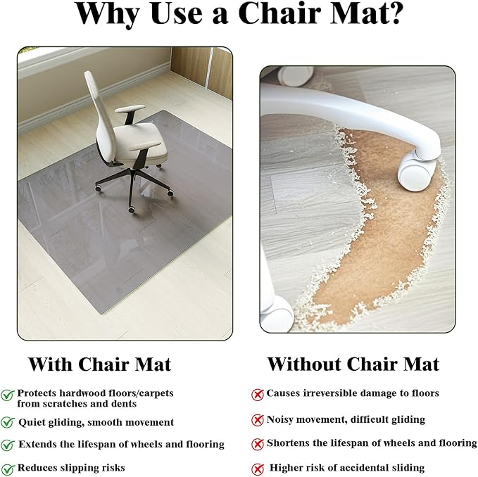 Koonmi Tempered Glass Chair Mat for Hardwood Floors & Carpets, 46" x 46“ Grey Heavy Duty Office Floor Protector, Scratch & Dust Concealing, Noise-Free for Home Office Desk