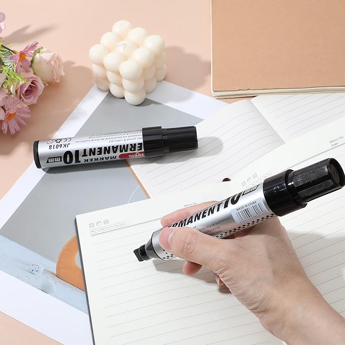 AojSup 20 Pack Jumbo Size Permanent Markers Bulk Permanent Markers Set Chisel Tip Pens Waterproof for Industrial Use Work on Wood Metal Plastic Stone Glass (Black)