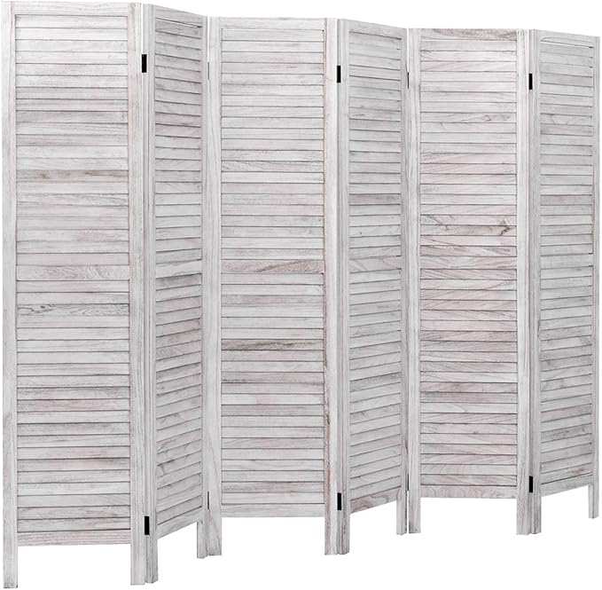 Giantex 6 Panel Wood Room Divider, 5.6 Ft Tall Oriental Folding Freestanding Partition Privacy Room Dividers Screen for Home, Office, Restaurant, Bedroom (White)