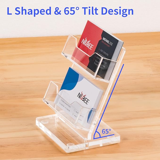 NIUBEE Acrylic Business Card Holder 2 Slots - Double Capacity Business Card Stand for Desk, 2 Tier Clear Gift Card Display for Office, Event, Exhibition
