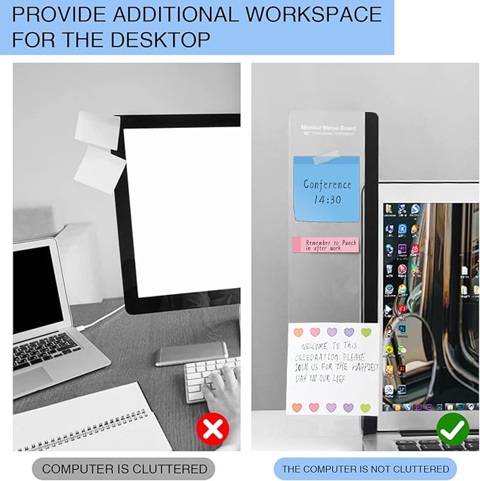 Monitor Memo Board - Multifunction Computer Monitor Memo Board Transparent Monitor Side Panel Creative Desktop Memo Board Easy to Use Suitable for Home Office Desktop Left and Right (4 pcs)