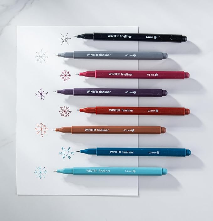 DIVERSEBEE Fine Tip Pens, 8 Bible Pens No Bleed Through, Assorted Colors, 0.5mm Fine Point Fineliner Markers for Journaling, Bible Study Journaling Supplies and Accessories (Winter)