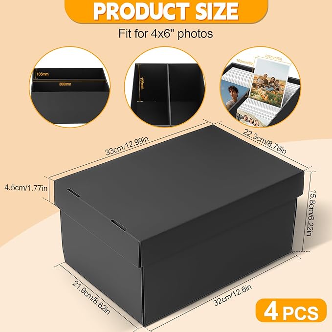 REAQUE 4 Pack Photo Storage Boxes for 4" x 6" Pictures – 2-Compartment Portable Photo Organizer Boxes with Lids, Craft Supply Container for Stickers, Scrapbooking, Stamps, Seeds, Memory Keepsakes