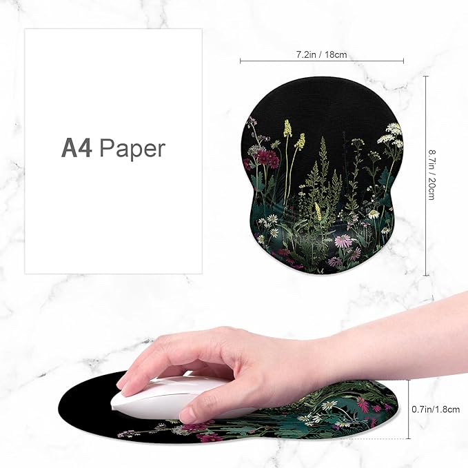 ITNRSIIET Ergonomic Mouse Pad with Gel Wrist Support Small Wrist Rest Smooth Surface Non-Slip PU Base Comfortable Office Supplies Pain Relief, 8.7 x 7.2 inches, Pretty Flowers