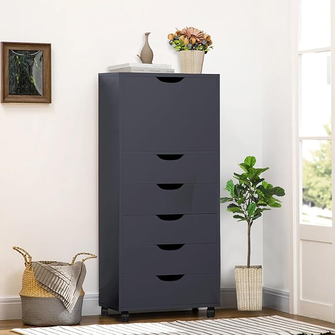 Naomi Home Carly 6-Drawer Craft & Office Storage Cabinet, – Mobile Filing Unit with Wheels, Spacious for Supplies & Documents, Under Desk Fit, 18.8" D x 15.7" W x 41.3" H