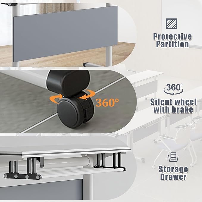 czxhaery Conference Table,Folding Conference Table,Flip Top Mobile Folding Office Conference Room Tables(2Pack120*60 * 75cm)