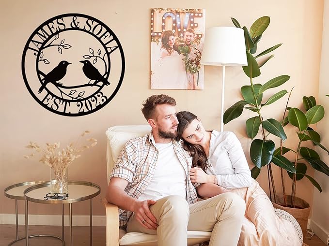 ENFODREAM Personalized Wedding Couple Sign | Modern Metal Name Sign for Wall Decor | for Couple | Custom Text & Date