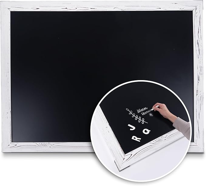 Loddie Doddie Magnetic Chalkboard - 46 x 34.5 in, White Rustic Frame, Wall Mount - Erasable Chalk Board Surface & Message Center - Chalkboard Signs & Magnet Board