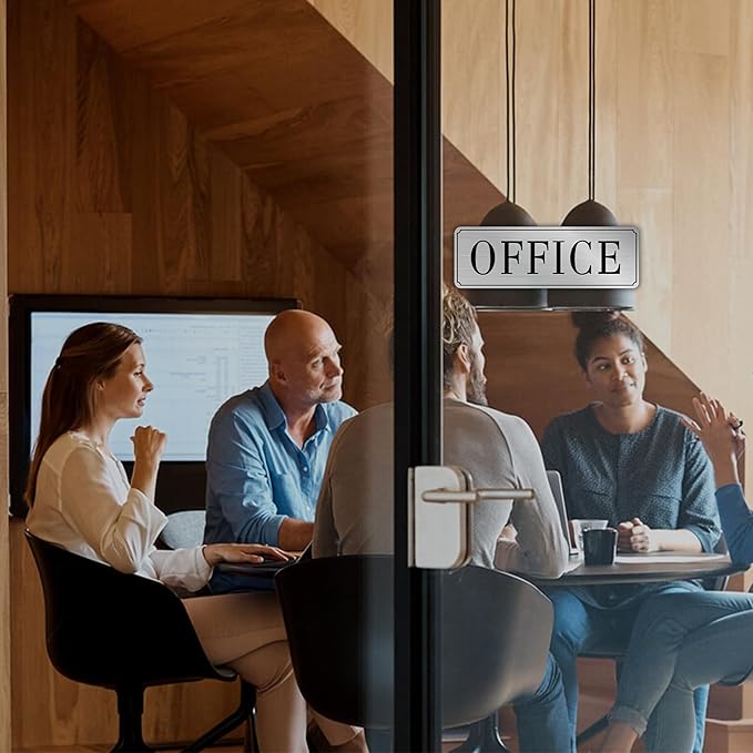 The Office Door Sign for Home and Business，Self-Adhesive Waterproof and Fade-Resistant Modern Brushed Silver Office Sign Sticker for House，Business，Door, Window（Silver）