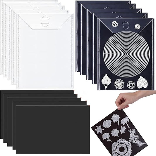 Briartw 20pcs/Set Dies Storage Bags and Magnetic Sheets,10 Pack Clear Plastic Storage Bags & 10 Pack Soft Rubber Magnetic Sheets for Die Cuts Stamps Handamde Crafts Storage Crafter Envelope Organzie