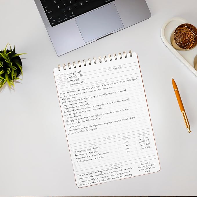 Merely Home | Meeting Notebook for Work | 8.25" x 11.75" | Project Planner | Simple Design | Multiple Layouts | Office and Business Planner (Evergreen, Meeting Planner - Portrait)